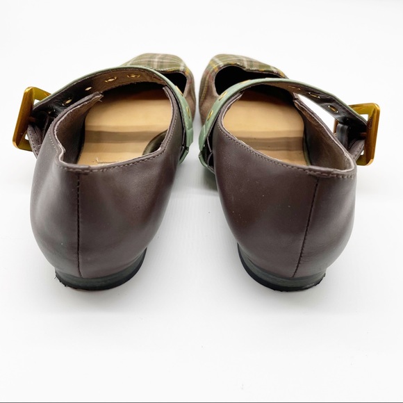 Beau Today Plaid Belt Square Toe Flat Loafers Brown Green Size 37 - Picture 8 of 11